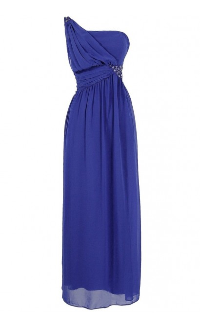 One Shoulder Embellished Maxi Dress in Blue